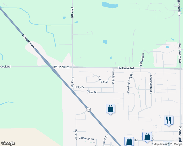 map of restaurants, bars, coffee shops, grocery stores, and more near 5165-5399 West Cook Road in Fort Wayne