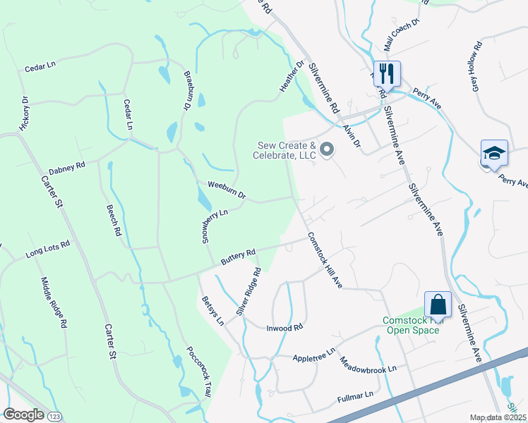 map of restaurants, bars, coffee shops, grocery stores, and more near 151 Weeburn Drive in New Canaan