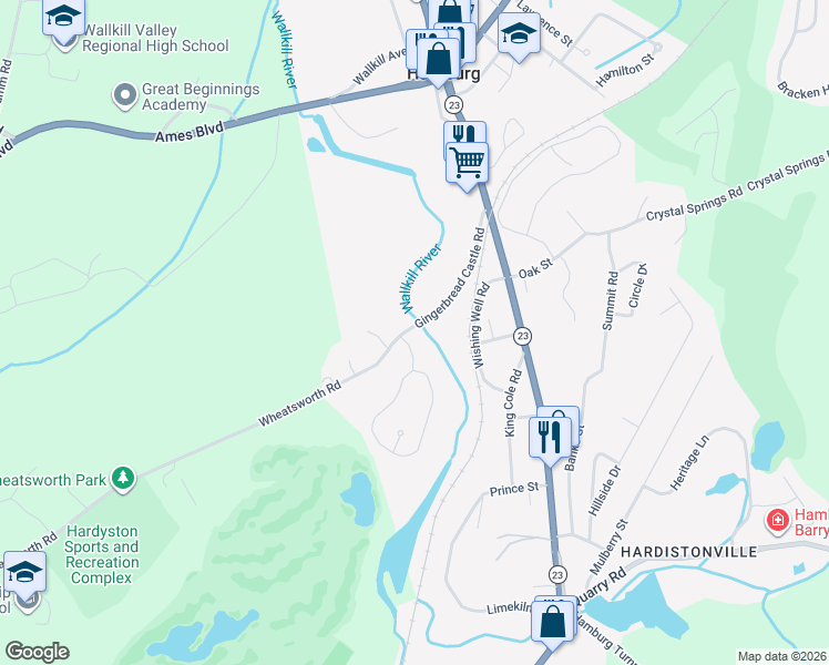 map of restaurants, bars, coffee shops, grocery stores, and more near 52 Gingerbread Castle Road in Hamburg