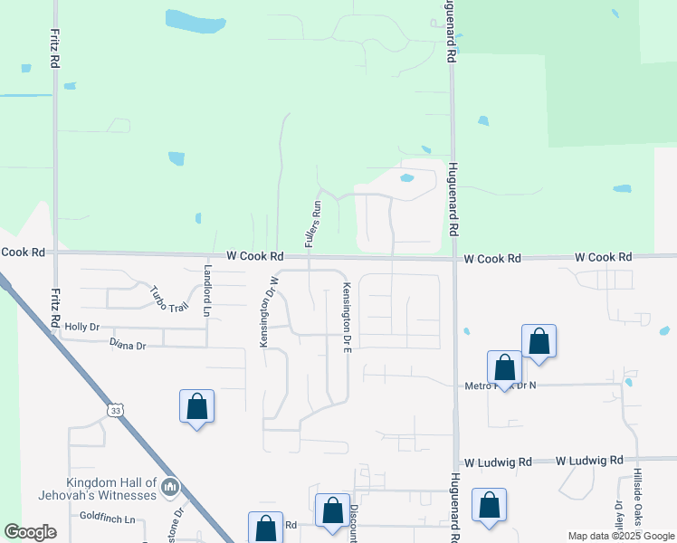 map of restaurants, bars, coffee shops, grocery stores, and more near 7310 Kensington Drive East in Fort Wayne