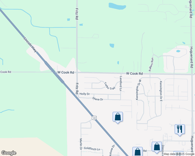 map of restaurants, bars, coffee shops, grocery stores, and more near 5165-5399 West Cook Road in Fort Wayne