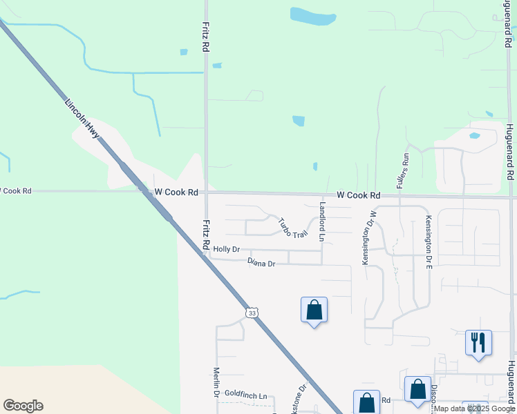 map of restaurants, bars, coffee shops, grocery stores, and more near 5165-5399 West Cook Road in Fort Wayne