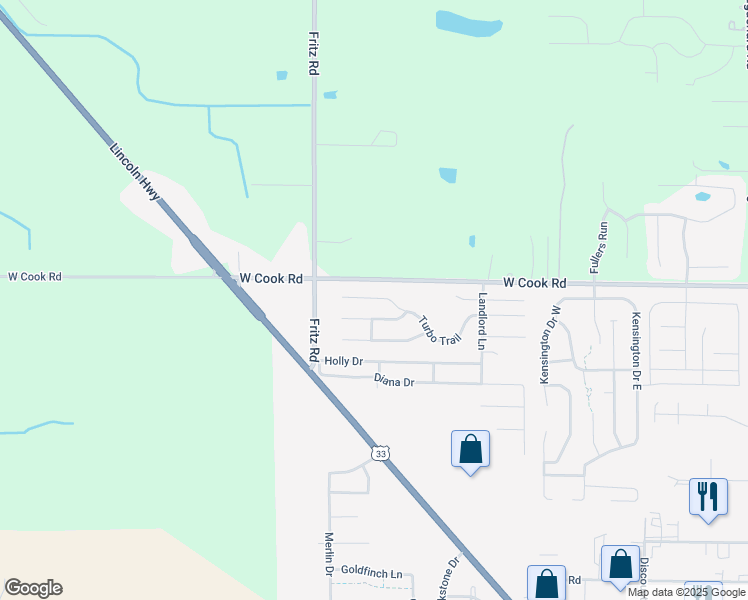 map of restaurants, bars, coffee shops, grocery stores, and more near 5165-5399 West Cook Road in Fort Wayne