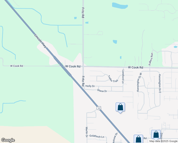 map of restaurants, bars, coffee shops, grocery stores, and more near 5165-5399 West Cook Road in Fort Wayne