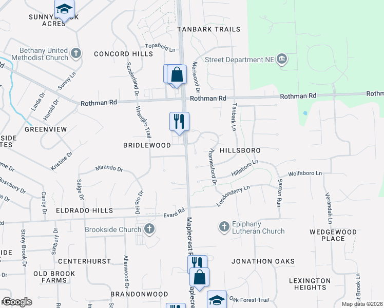 map of restaurants, bars, coffee shops, grocery stores, and more near 6340 Langwood Boulevard in Fort Wayne