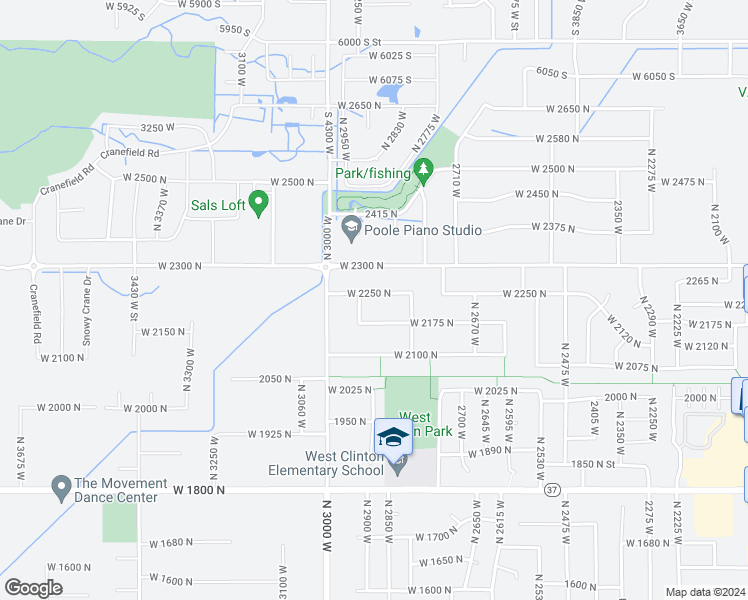 map of restaurants, bars, coffee shops, grocery stores, and more near 2889 West 2250 North in Clinton