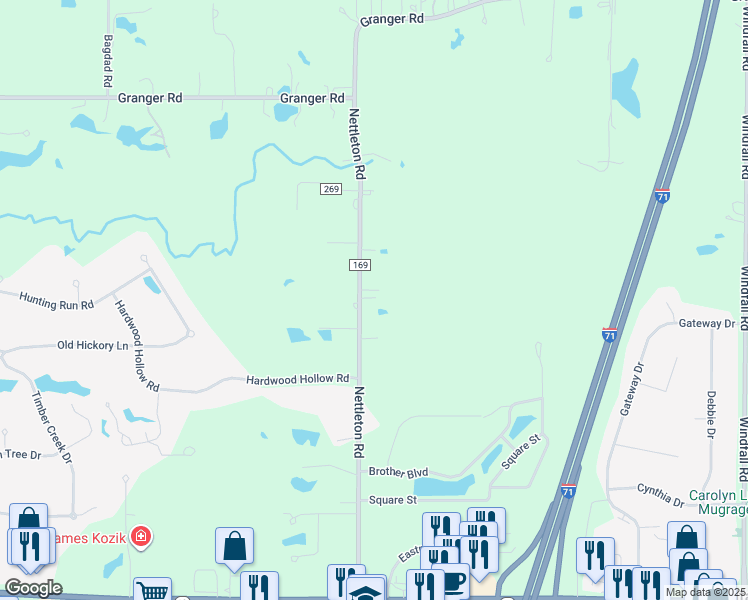 map of restaurants, bars, coffee shops, grocery stores, and more near 4737 Nettleton Road in Medina