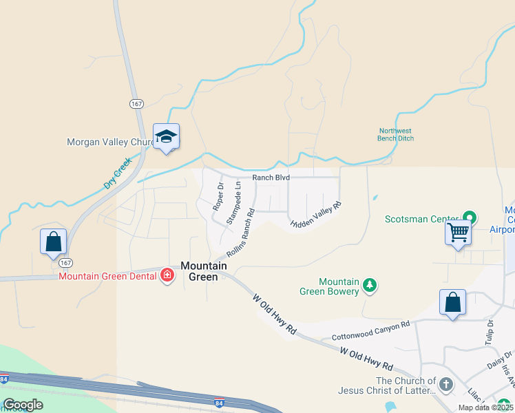 map of restaurants, bars, coffee shops, grocery stores, and more near 5982 North Rollins Ranch Road in Morgan