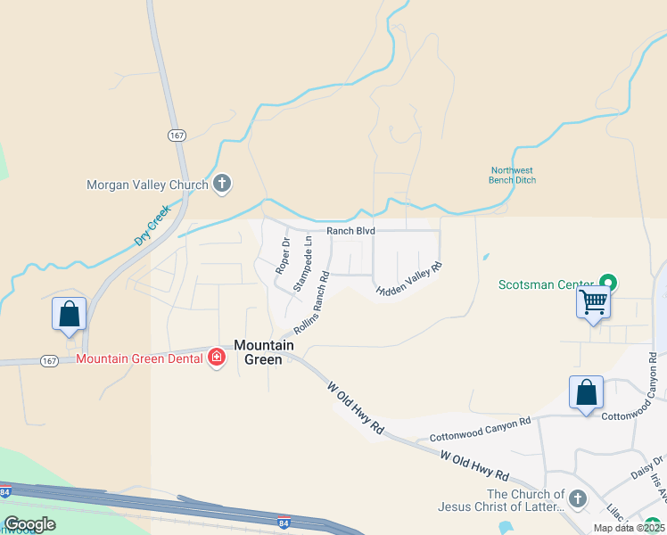 map of restaurants, bars, coffee shops, grocery stores, and more near 5982 North Rollins Ranch Road in Morgan