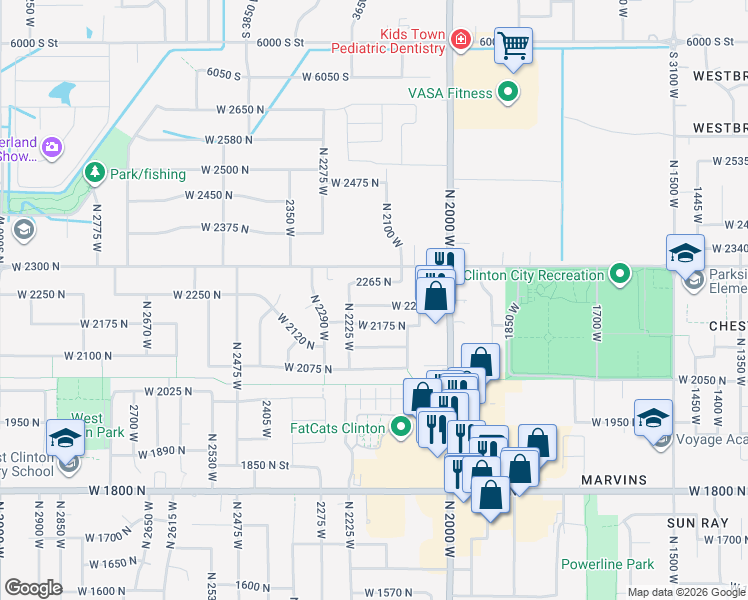 map of restaurants, bars, coffee shops, grocery stores, and more near 2187 2265 North in Clinton