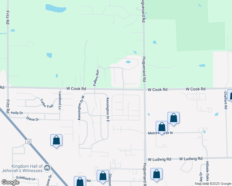 map of restaurants, bars, coffee shops, grocery stores, and more near 4420 W Cook Rd in Fort Wayne