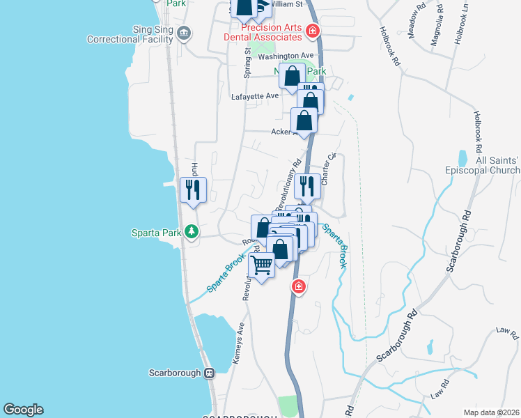 map of restaurants, bars, coffee shops, grocery stores, and more near 8 Still Court in Ossining
