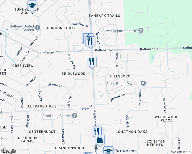 map of restaurants, bars, coffee shops, grocery stores, and more near 6312 Langwood Boulevard in Fort Wayne