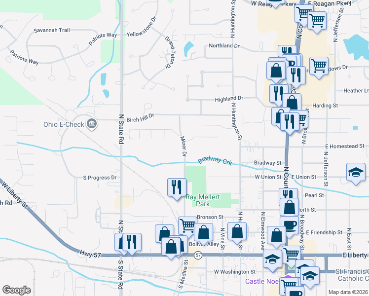 map of restaurants, bars, coffee shops, grocery stores, and more near 751 Miner Drive in Medina