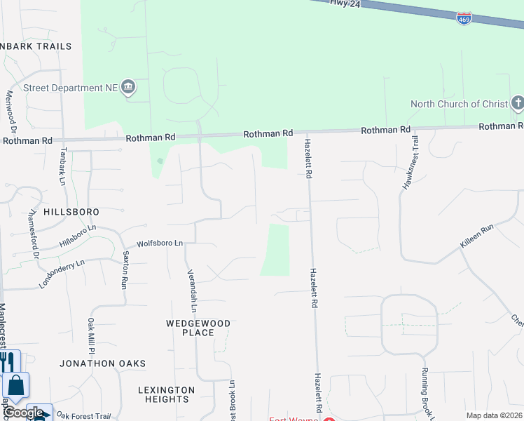 map of restaurants, bars, coffee shops, grocery stores, and more near 6934 Dry Creek Court in Fort Wayne
