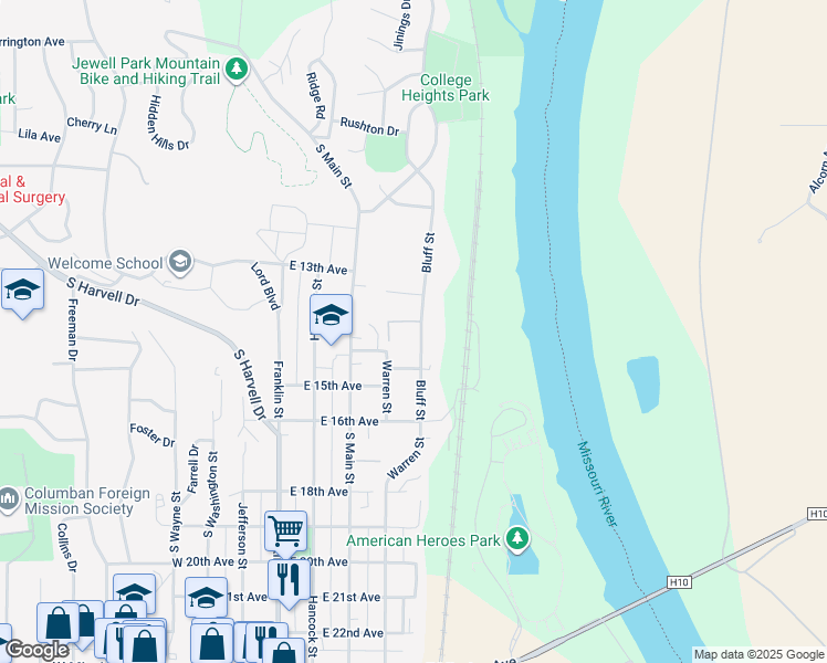 map of restaurants, bars, coffee shops, grocery stores, and more near 1322 Bluff Street in Bellevue