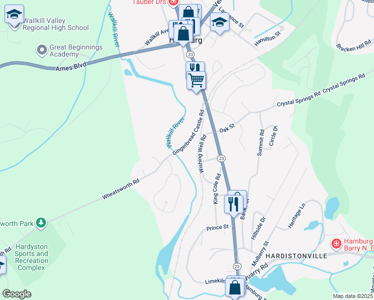 map of restaurants, bars, coffee shops, grocery stores, and more near 43 Gingerbread Castle Road in Hamburg