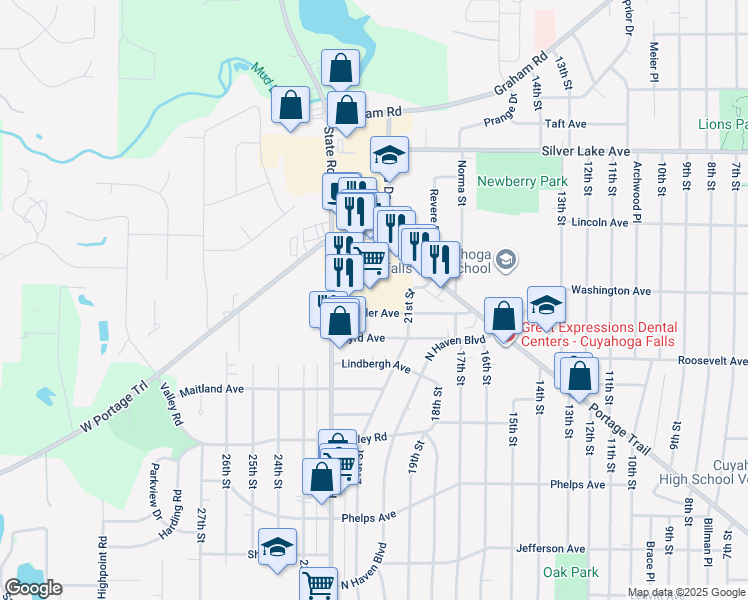 map of restaurants, bars, coffee shops, grocery stores, and more near 2925 State Road in Cuyahoga Falls