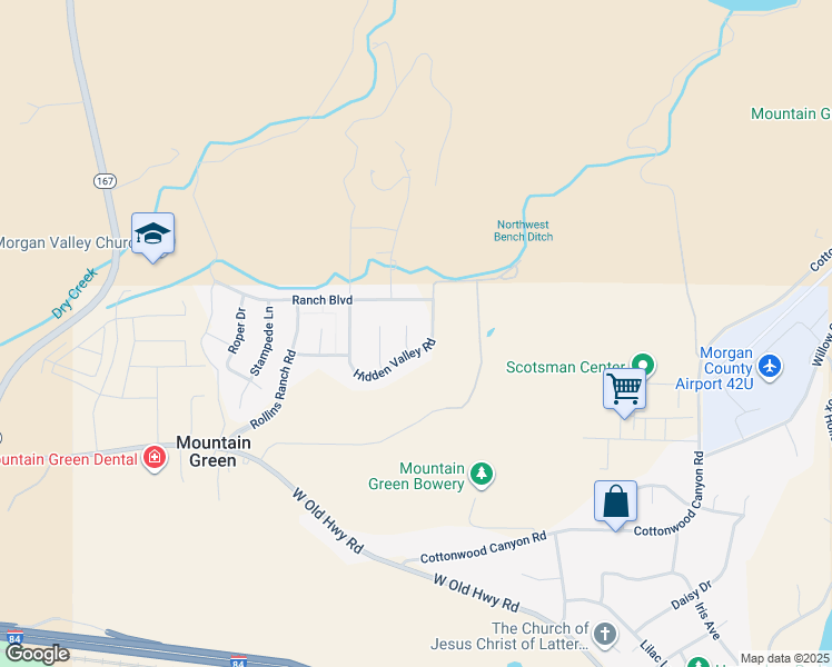 map of restaurants, bars, coffee shops, grocery stores, and more near 6039 North Wrangler Court in Morgan