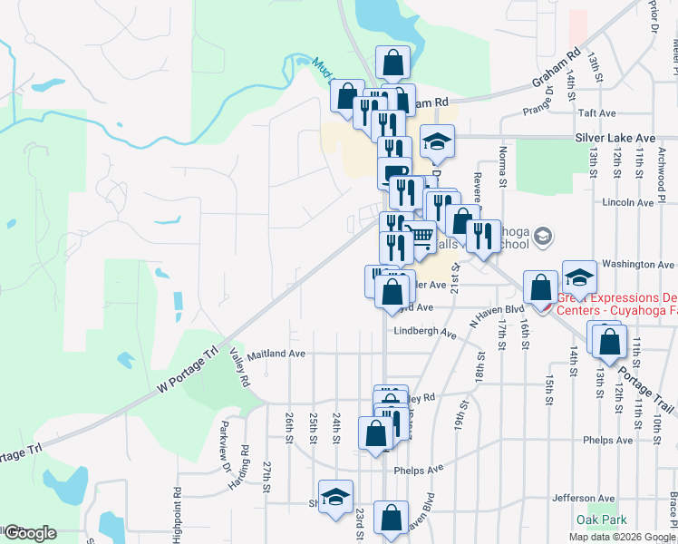 map of restaurants, bars, coffee shops, grocery stores, and more near in Cuyahoga Falls