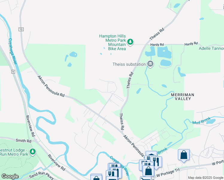 map of restaurants, bars, coffee shops, grocery stores, and more near 1624 Hampton Knoll Drive in Akron