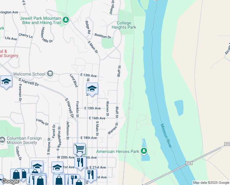 map of restaurants, bars, coffee shops, grocery stores, and more near 1322-1328 Bluff Street in Bellevue