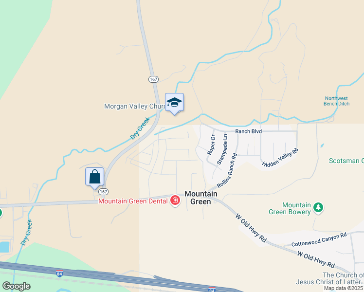 map of restaurants, bars, coffee shops, grocery stores, and more near 4928 W Bells Canyon Drive in Morgan