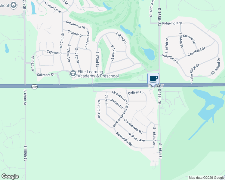map of restaurants, bars, coffee shops, grocery stores, and more near 17220 Morgan Avenue in Gretna