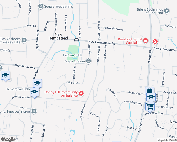 map of restaurants, bars, coffee shops, grocery stores, and more near 51 Brick Church Road in Spring Valley