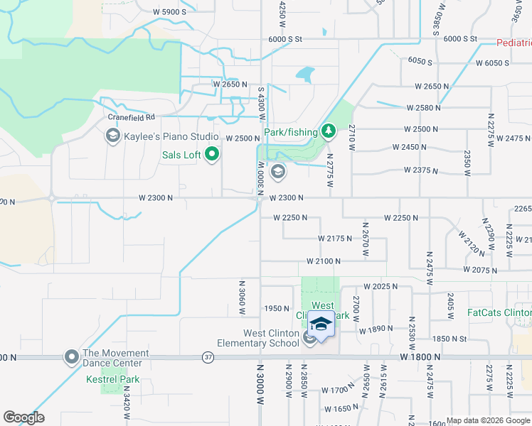 map of restaurants, bars, coffee shops, grocery stores, and more near 2982 West 2250 North in Clinton