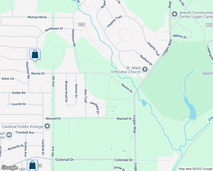 map of restaurants, bars, coffee shops, grocery stores, and more near 1025 Ravine Drive in Youngstown