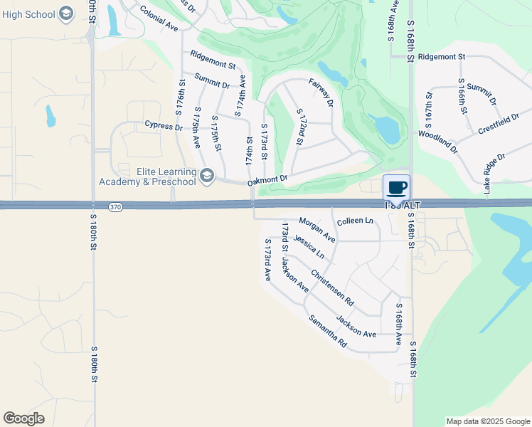 map of restaurants, bars, coffee shops, grocery stores, and more near 17318 Morgan Avenue in Gretna