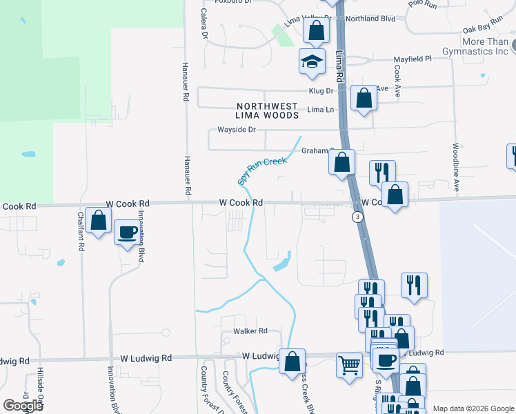 map of restaurants, bars, coffee shops, grocery stores, and more near 7331 Wadington Road in Fort Wayne
