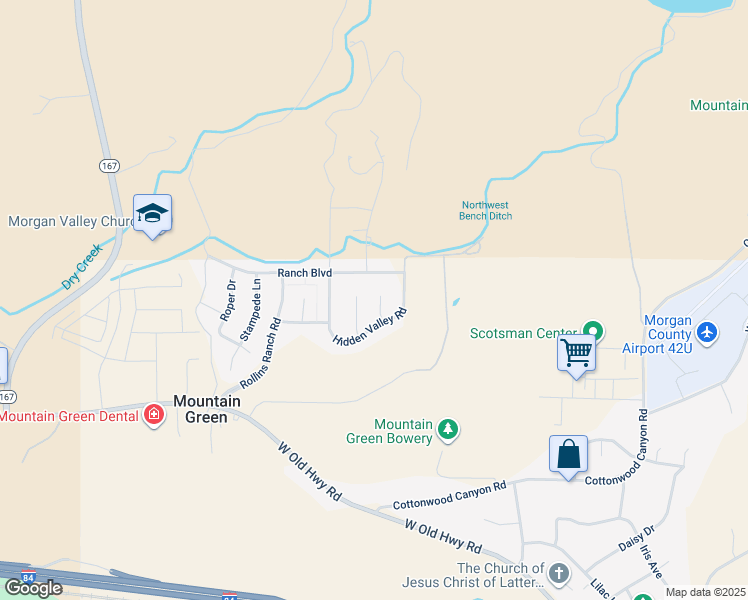 map of restaurants, bars, coffee shops, grocery stores, and more near 6039 North Wrangler Court in Morgan