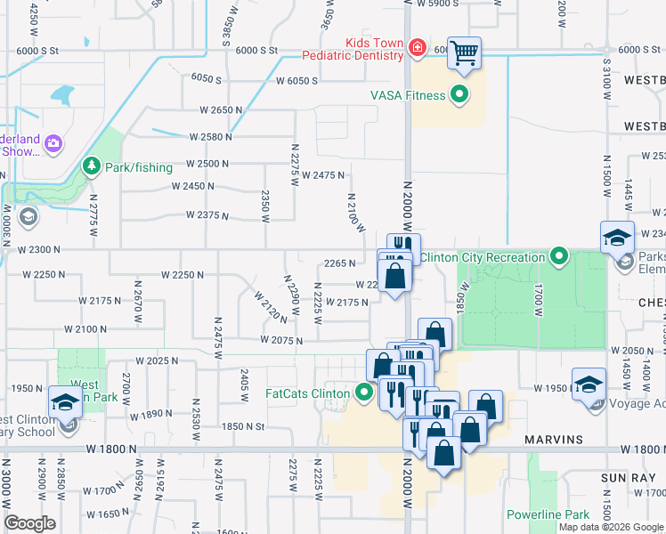 map of restaurants, bars, coffee shops, grocery stores, and more near 2187 2265 North in Clinton