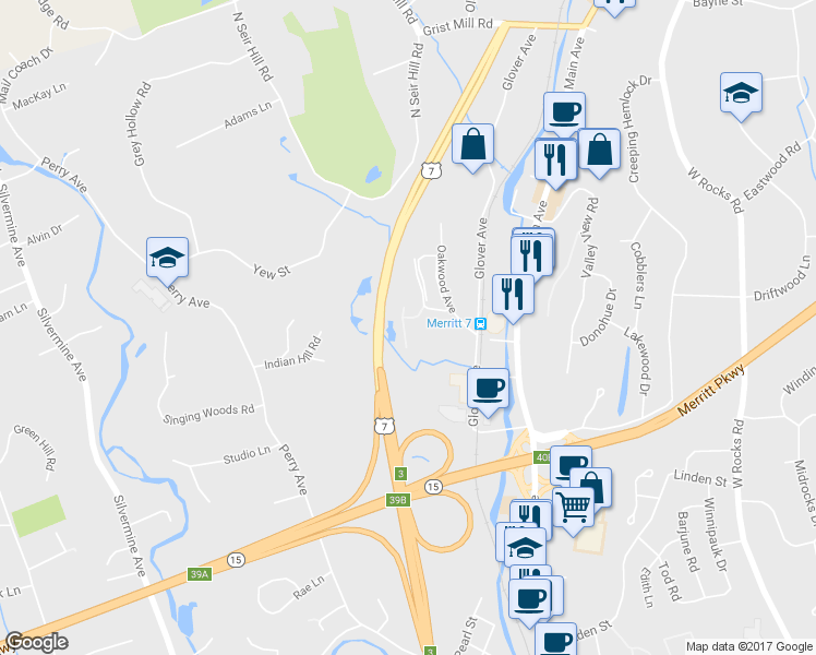 map of restaurants, bars, coffee shops, grocery stores, and more near 5 Seir Hill Road in Norwalk