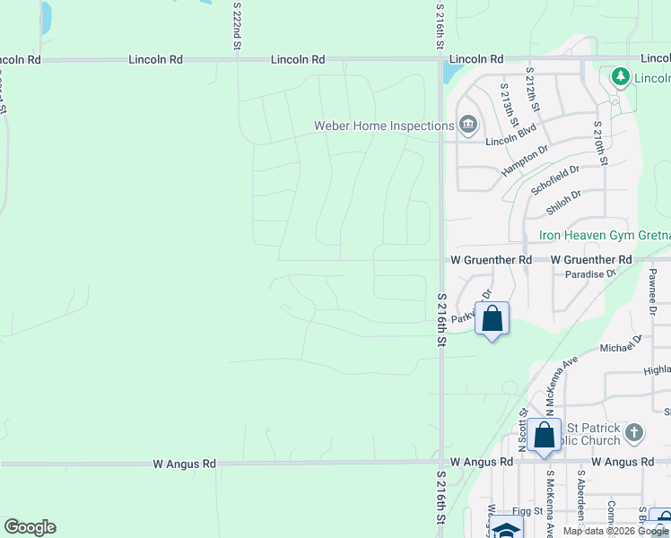 map of restaurants, bars, coffee shops, grocery stores, and more near 10846-10894 South 216th Street in Gretna