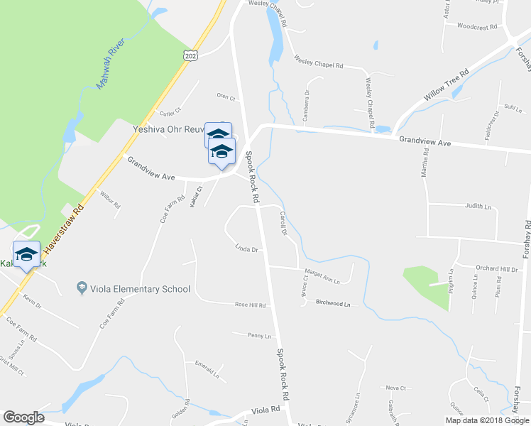map of restaurants, bars, coffee shops, grocery stores, and more near 116 Spook Rock Road in Suffern