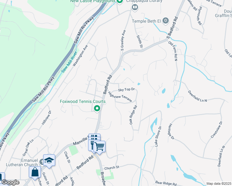 map of restaurants, bars, coffee shops, grocery stores, and more near 20 Sky Top Drive in Pleasantville