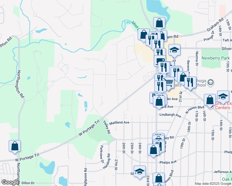 map of restaurants, bars, coffee shops, grocery stores, and more near 2748 Cedar Hill Road in Cuyahoga Falls