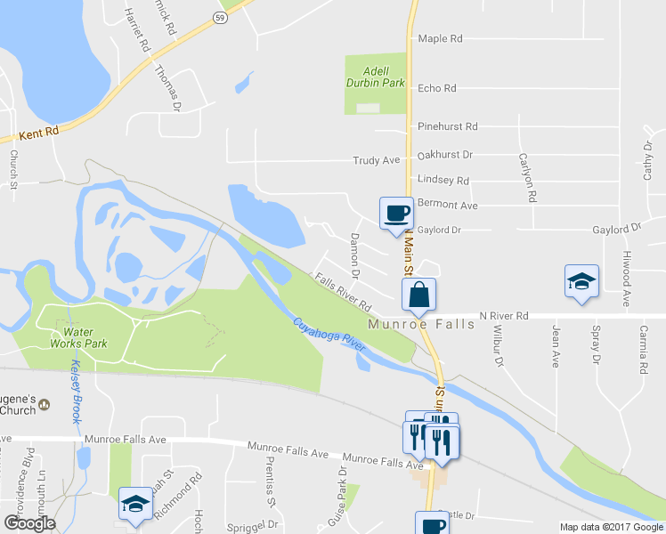 map of restaurants, bars, coffee shops, grocery stores, and more near 157 Mulberry Ln in Munroe Falls