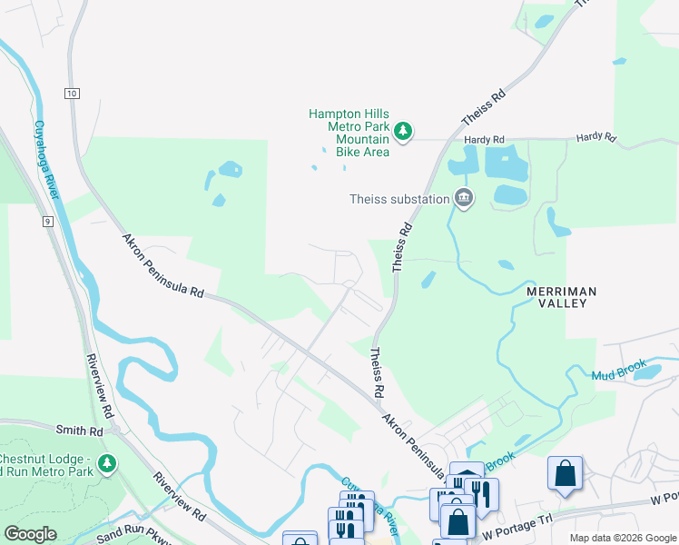 map of restaurants, bars, coffee shops, grocery stores, and more near 1624 Hampton Knoll Drive in Akron