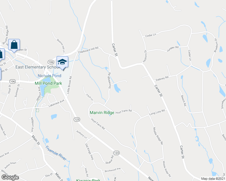 map of restaurants, bars, coffee shops, grocery stores, and more near 112 Stoneleigh Road in New Canaan