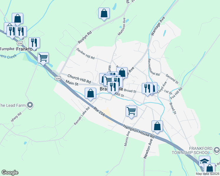 map of restaurants, bars, coffee shops, grocery stores, and more near in Branchville