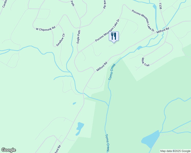 map of restaurants, bars, coffee shops, grocery stores, and more near 2242 Milford Road in Pocono Mountain Lake Estates