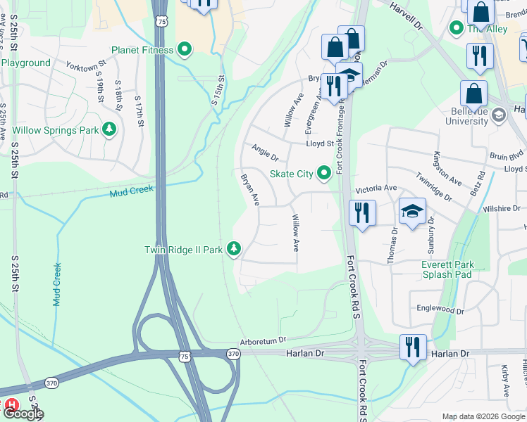 map of restaurants, bars, coffee shops, grocery stores, and more near 2811 Victoria Avenue in Bellevue