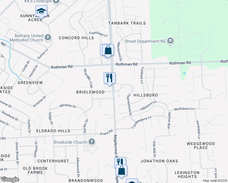 map of restaurants, bars, coffee shops, grocery stores, and more near 6308 Langwood Boulevard in Fort Wayne
