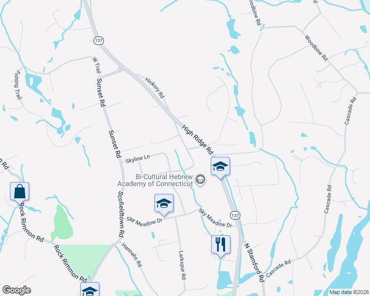 map of restaurants, bars, coffee shops, grocery stores, and more near 40 Hoyclo Road in Stamford