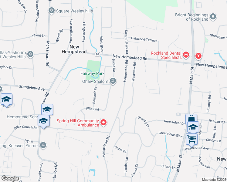map of restaurants, bars, coffee shops, grocery stores, and more near 51 Brick Church Road in Spring Valley