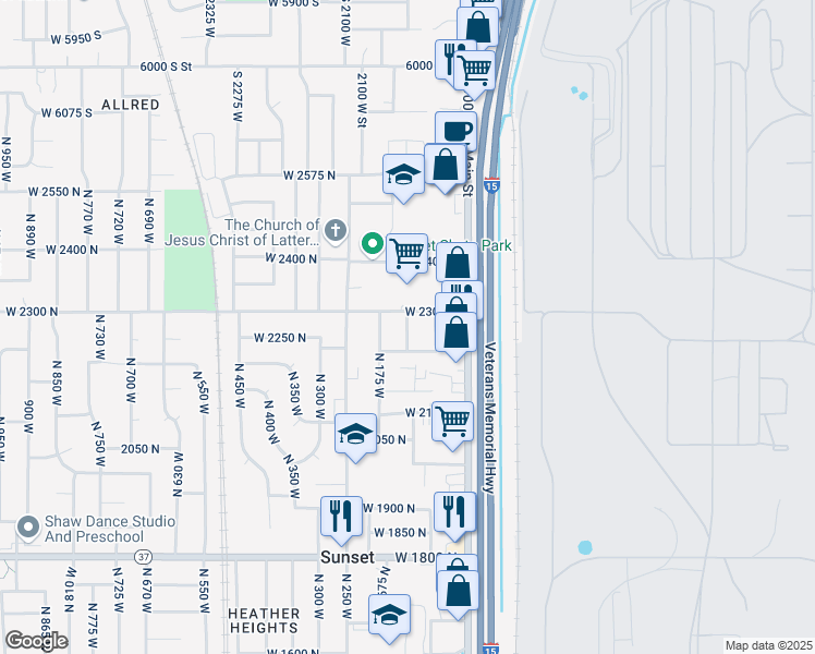 map of restaurants, bars, coffee shops, grocery stores, and more near North 125 West in Sunset